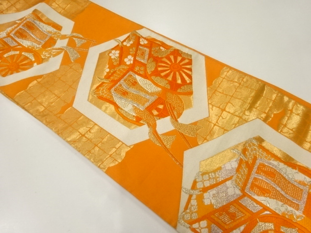 アンティーク　亀甲に御所車模様織出し袋帯（材料）